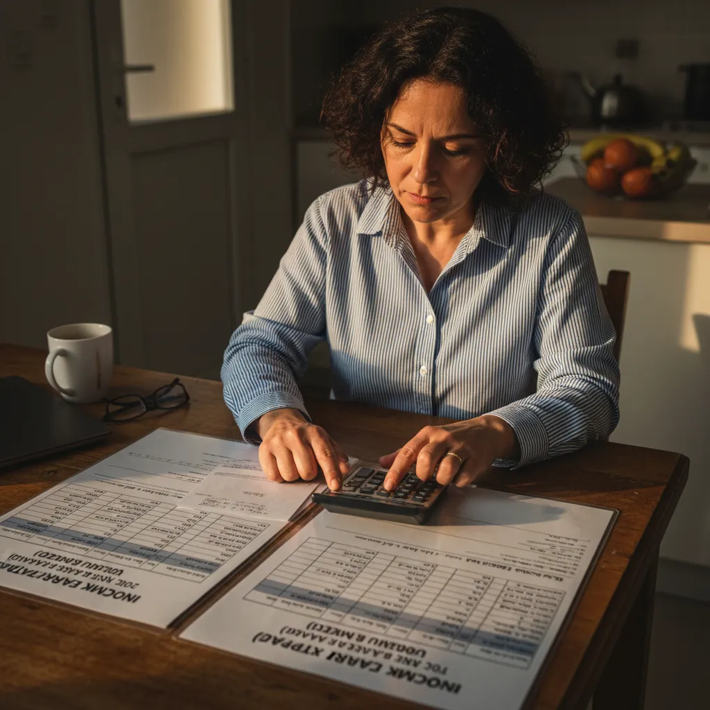 טבלת חישובים ומחשבון על שולחן - חישוב מדרגות מס הכנסה 2026